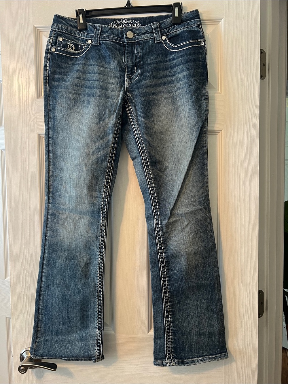 Paisley Sky Women's Boot Cut Jeans in Medium Blue Wash